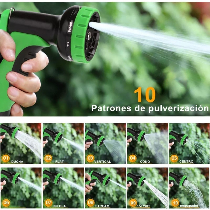 ZHX Manguera De Jardín Expandible 30m Con Pistola 10 Modos