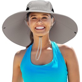 Women Super Wide Brim Sun Hat UPF50+ Waterproof Bucket Hat for Fishing, Hiking, Camping - Color: C04-black, Size: One Size