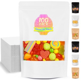 FITIMOR Resealable-Bags-for-Small-Business, 100 Pack Smell Proof Bag with Window, Mylar Bags for Small Business, Candy Bags, Dog Treat Bag, Baked Goods Packaging, Paper Stand Up Pouch (4"x6")