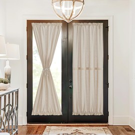 NICETOWN Door Curtains for Kitchen, Linen Texture Privacy French Patio Glass Front Back Door Curtain Window Curtain with Drawstring, 1 Panel, 36" W by 72" L, Angora