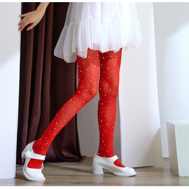 LUCKELF Girls Glitter Tights, Soft Opaque Tights Sparkle Rhinestone Tights School Dress Dance Stockings (US, Age, 8 Years, 14 Years, Red)