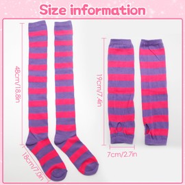 Thigh High Socks Knit Stripe Long Socks Over Knee Cotton Leg Warmer for Women Girls Arm Warmer Gloves Boot Socks (Rose-Purple, One Size)