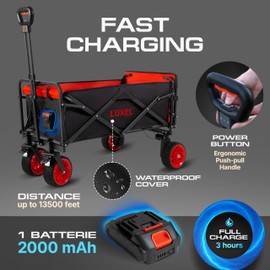 Electric Foldable Collapsible Wagon Cart 220lbs Capacity - Heavy Duty Wagons 200L with All Terrain Wheels & Tailgate - Beach Canvas Utility Carts - Portable for Outdoor Camping Shopping Sports Hiking