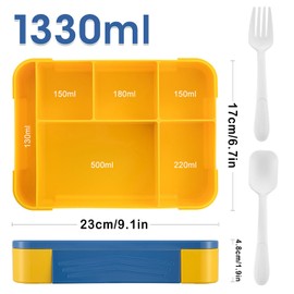 Brotdose Kinder mit Fächern, 1330ml Jausenbox Kinder, Auslaufsicher Bento Box, Lunchbox Kinder, Lunchbox mit Fächern, Jausenbox Brotdose, Frühstücksbox, für Kindergarten, Schule, Picknick (Blau)