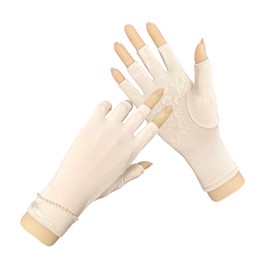 XFONZYUN Women's UV Protection Gloves, Fingerless, Anti-Slip, Half Finger Gloves, Cold Feeling, Sun Protection, UV Protection, Smartphone Compatible, Rough Hands, Thin, Lightweight, Ice Silk