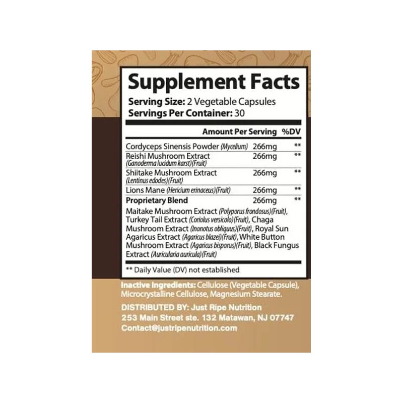 Just Ripe Nutrition Complejo Ultra De Hongos 60 Cápsulas