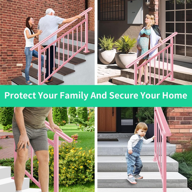 Adjustable Handrails for Outdoor Steps – Pink Metal Stair Railing