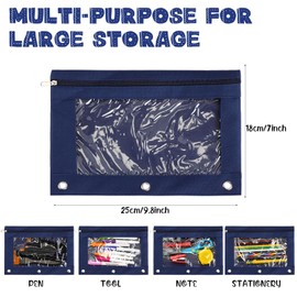 Marspark 30 Packs Pencil Pouch 3 Ring Binder Pen Pouch Cloth Pencil Pouches Zipper Pen Case Bag with Clear Window for School Office Writing Supplies Gifts(Navy Blue)