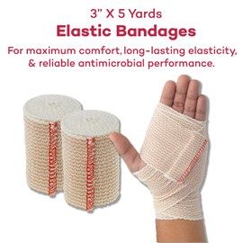 Dealmed 3" Elastic Bandage Wrap with Self-Closure – 2 Elastic Bandages, 5 Yards Stretched Compression Bandage Wrap, Wound Care Product for First Aid Kit and Medical Facilities
