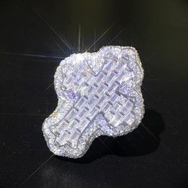 Men's Fully Iced Out 14K Gold Plated Hip Hop Rings, CZ Simulated Diamond Ring for Men, Punky Rapper Style Finger Charm, Baguette Cross Pinky Ring Underground College Event Fashion Jewelry Gift, 9,