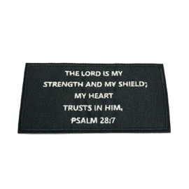 PSALM 28:7 Bible Verse Patch Iron-on Embroidered Applique for Clothing Vest, Sew-on Decorative Embroidery, Badge Emblem, Christian Bikers Souvenir, Religious, Jesus, Brotherly Love, Scripture, Inspire