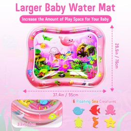 GARNHLOB Baby Wassermatte Groß XXL 95x76 cm, BPA Frei Aufblasbare Bauchzeit-Matte für Säuglinge & Kleinkinder mit Meerestieren, Wasser Matte Sensory-Spielzeug zum Spielen & Frühbildung (Rosa)