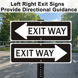 Exit Way Directional Signs, 18x6 Inches, Black and White, Left and Right Arrows, Reflective Aluminum, 2-Pack
