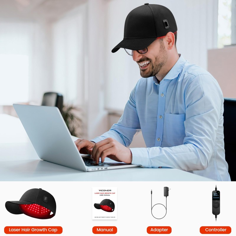 Laser Hair Growth Cap，Red Light theray for Hair, Deep Black