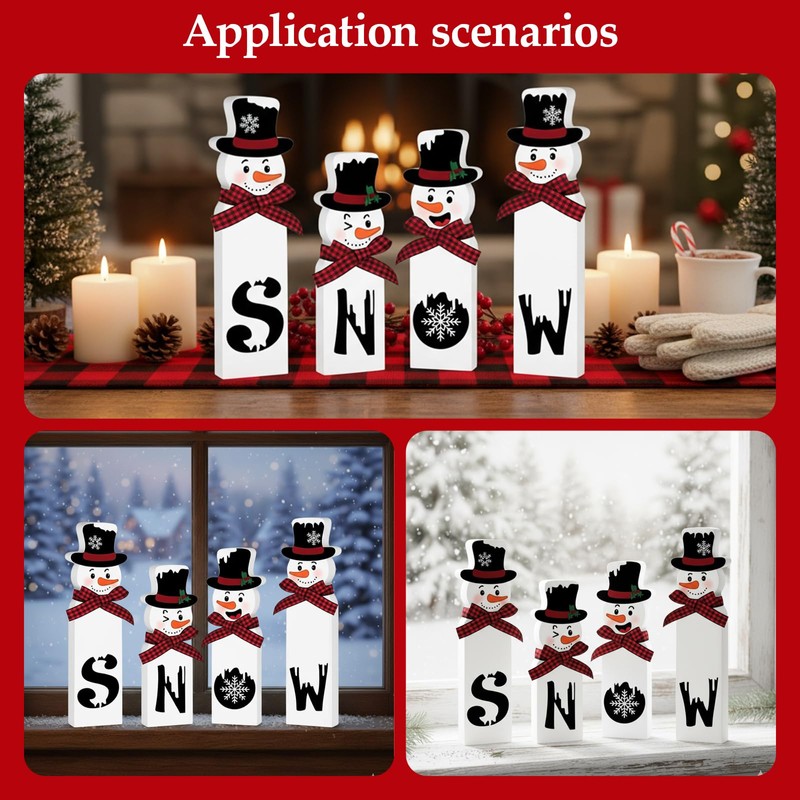 QhgPnt Christmas Decorations, Set of 4 Snowman Tabletop Decor, Traditional
