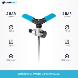 Cellfast Basic 2-Arm Circular Sprinkler Irrigation Area up to 177 m2, 52-301 Blue