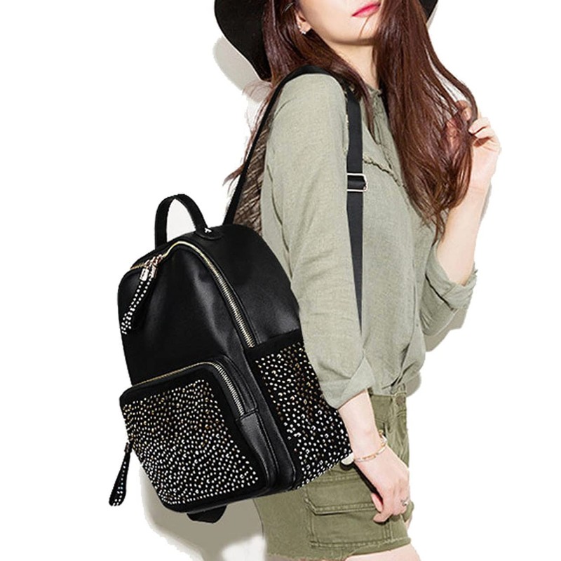 Zzfab Rhinestone Backpack Faux Leather Black