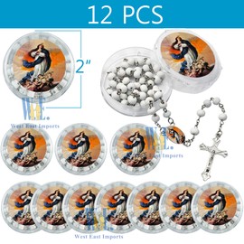 12 PCS Immaculate Conception Wood Rose Scented Rosaries with Matching Boxes Baptism Christening Memorial Favor