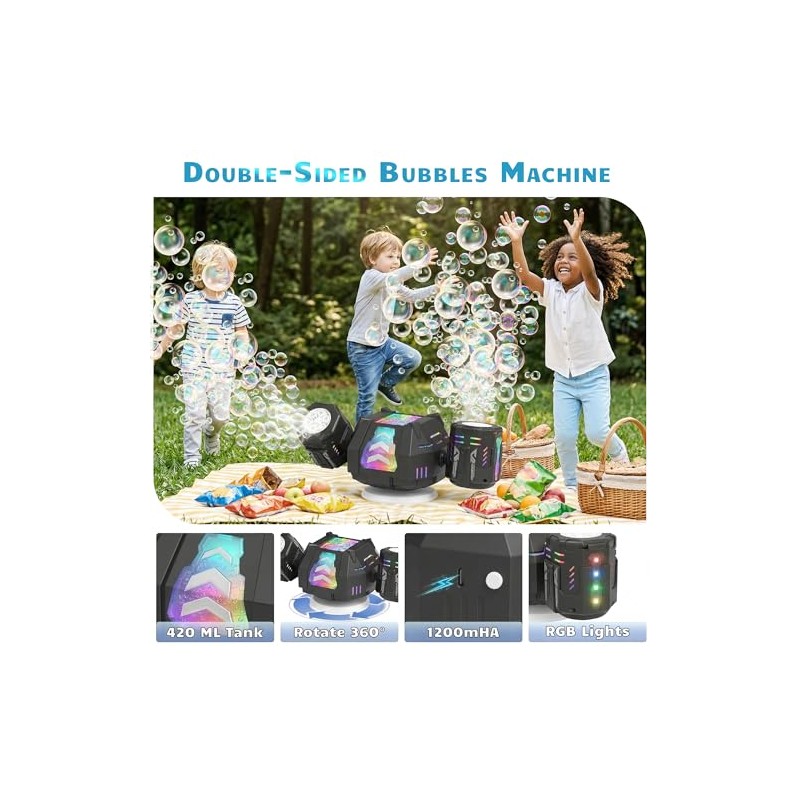 Bubble Machine, Rechargeable Dual-Nozzle Bubble Machine with Remote Control, 30000+