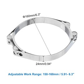 sourcing map T-Bolt Hose Clamp, 304 Stainless Steel Intake Soft Hose, Clamp Range 150-160mm for 6.3" Hose ID, T-Clamps for Automotive, Intercooler, Radiator, Silver