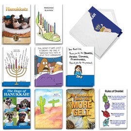 NobleWorks 20 Assorted Box Set Funny Chanukah Greeting Cards w/5 x 7 Inch Envelopes (10 Designs, 2 Each) Jewish Holiday Cards Hanukkah Humor AC3435HKG-B2x10