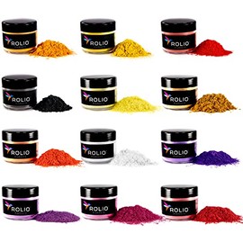 Rolio Mica Powder Pearlescent Color Pigment - 12 Jars for Resin Epoxy, Soap Making, Nail Polish, Lip Gloss, Eye Shadow, Bath Bomb, Slime & Candle - 10g Each (Tropical Sunset)