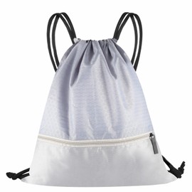 Drawstring Backpack Bag, Waterproof Draw String Back Sack with Zip Pocket, Gym Drawstring Bags Swim Bag for Men Women (Grey, Ordinary) One Size