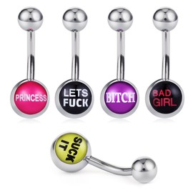 COTTVOTT Belly Button Rings with Cute and Sexy Letters Navel Piercings Body Jewelry (5pcs Mix)