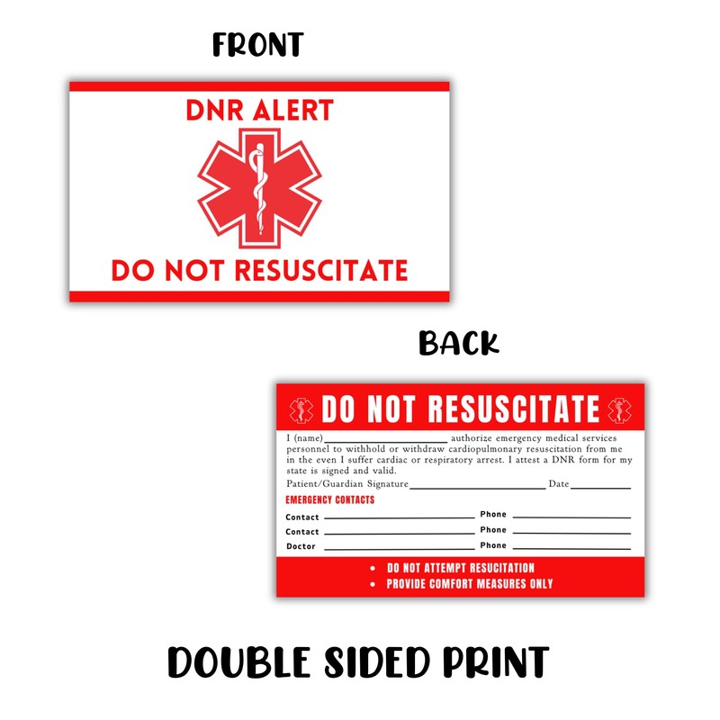 DNR Do Not Resuscitate Plastic Wallet Sized Card 5pk 2x3.5”