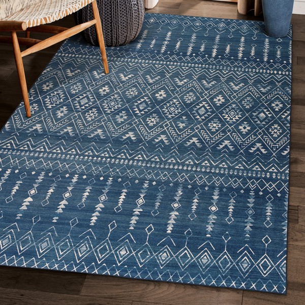 ReaLife Machine Washable Rug - Stain Resistant, Non-Shed - Eco-Friendly, Non-Slip, Family & Pet Friendly - Made from Premium Recycled Fibers - Moroccan - Blue, 5' x 7'