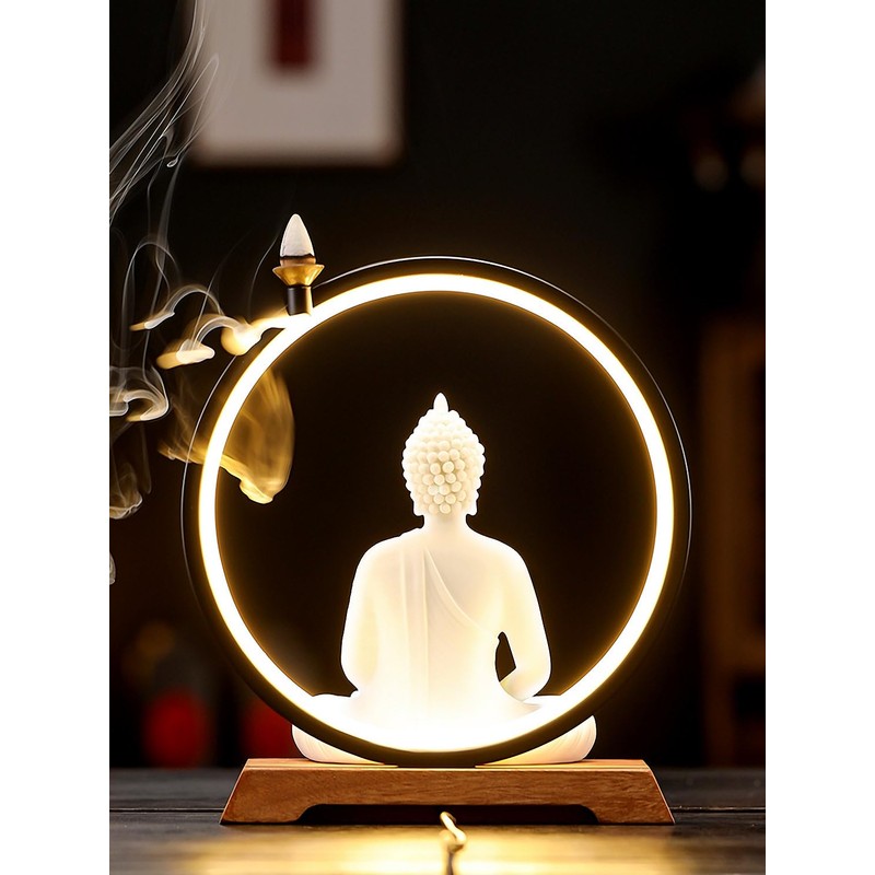 Dyware 8.8 Inch LED Buddha Statue for Indoor, White Ceramic