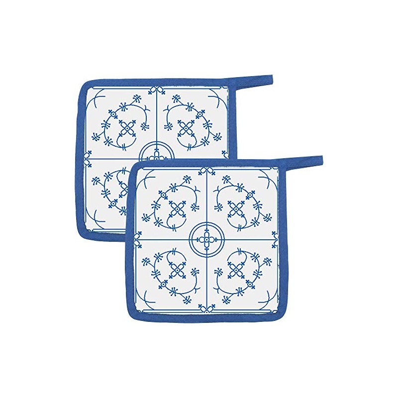 Kracht Pot Holder Pack of 2 Cotton Blue/White Size 22