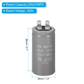 PATIKIL CD60 Run Capacitor, 200uF/MFD 250V 15% Tolerance 50/60Hz Motor Starting Capacitor for Air Compressor Motor Starts Running, Grey
