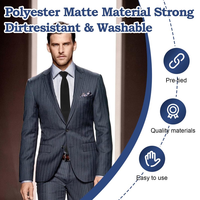 wlertcop Black Tie for Men, Ties Solid Uniform Pre-tied Adjustable