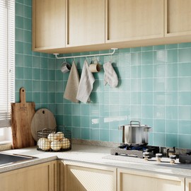 Yoillione Peel and Stick Backsplash for Kitchen: Self Adhesive Wall Tiles for Bathroom - Waterproof Vinyl Light Blue Thick Back Splash Tile 10 Sheets