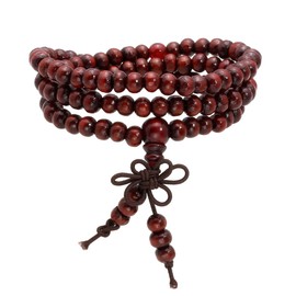 Eigso 6mm Wood Bracelet Link Wrist Necklace Tibetan Buddhist 108 Beads Prayer Mala Chinese Knot