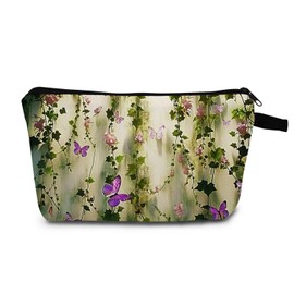MoCaliduccious Purple Butterfly & Ivy Vine Print Makeup Bag Artistic Floral Design Cosmetic Bag Durable Zippered Organizer Christmas Gift & Birthday Gift for Her