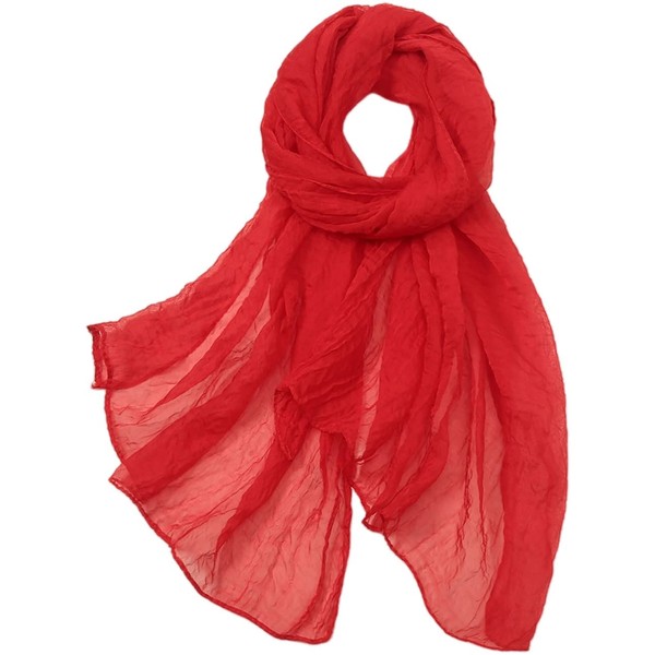 MAIRY Red Scarf Women Plain Block Colour Chiffon Style Scarf