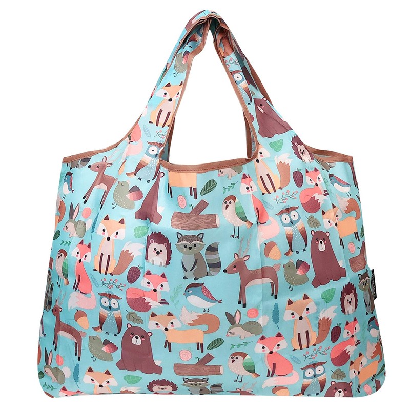 allydrew Large Foldable Tote Nylon Reusable Grocery Bag, Wilderness Animals