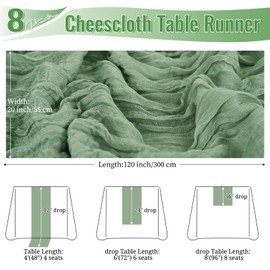 8 Pack 10Ft Cheesecloth Table Runner Sage Green, 20 x 120 Inch Rustic Gauze Boho Cheese Cloth Table Runners Wedding Long Table Runner for Wedding Party Bridal Shower Table Decoration
