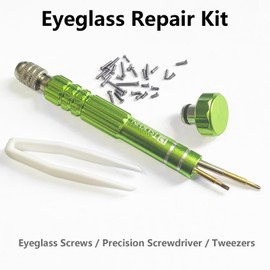 PTSLKHN Eye Glass Repairing Kit, S2 Steel Screwdriver with 15 Types of Screws, Precision Eyeglass Repair Tool Set (Green2in1-screws)
