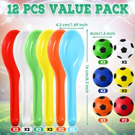 PullCrease Soccer Party Games 12 Pack Soccer Party Spoon Relay Race Toy Set for Teens Adults, Soccer Foam Ball and Spoon Race Game for Sports School Birthday Party Supplies Favors (Multicolor)