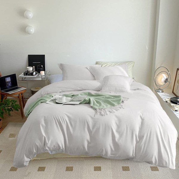 Wellboo White Comforter Sets Twin Size Solid White Bedding Comforters Cotton Plain White Bed Quilts Twin Modern Fresh Light Color Bedding Sets Women Men All White Bed 3PCS Soft Modern Minimalist Quilt
