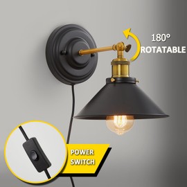 Lightess Plug in Wall Sconces Set of 2, Rotatable Wall Lights with 6FT Plug in Cord and On/Off Switch, Vintage Wall Mounted Lamp for Living Room Bedroom