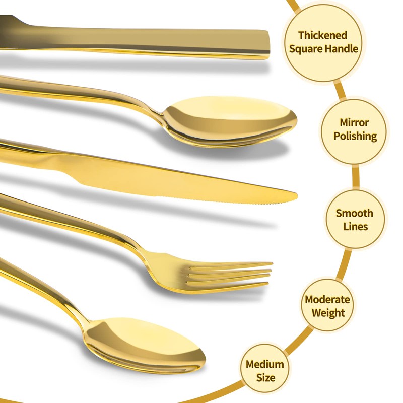 Gold Silverware Set, Briout 40 Piece Stainless Steel Flatware Cutlery