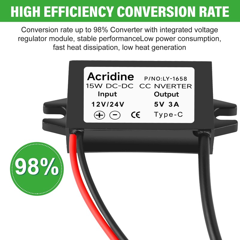 2-Pack DC 12V/24V to 5V USB C Buck Converter 3A