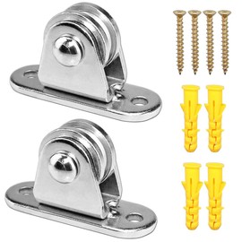 Pack of 2 Steel Cables Pulley for Ropes, Small Vertical Stainless Steel Cable Pulley, Pulley with 4 Expansion Screws, 60 mm Heavy Duty Castors