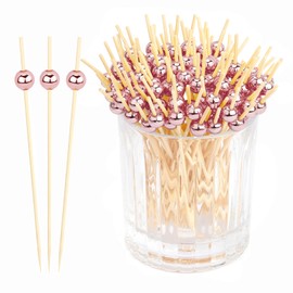 Cocktail Sticks for Food 150 PCS 4.7 Inch Rose Gold Pearl Cocktail Picks Party Skewers Long Toothpicks Food Sticks Toothpicks for Appetizers Dessert Skewer for Wedding Gradution Party Decorations