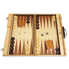 18-inch Wood Backgammon Set - Black/Zebra Wood Board - Oak Inlaid Wood Field