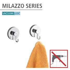 WENKO Vacuum-Loc Hook Set Glossy Round, Set of 2 Wall Hooks, Attachment without Drilling, Repositionable & Removable Without Residue Made of Chrome-Plated Plastic (ABS), Each 6 x 6.7 x 5 cm